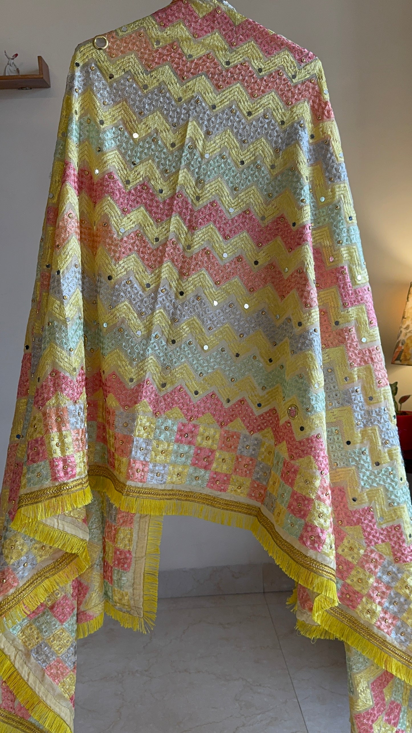 Lemon Yellow Zigzag Pattern Phulkari Dupatta