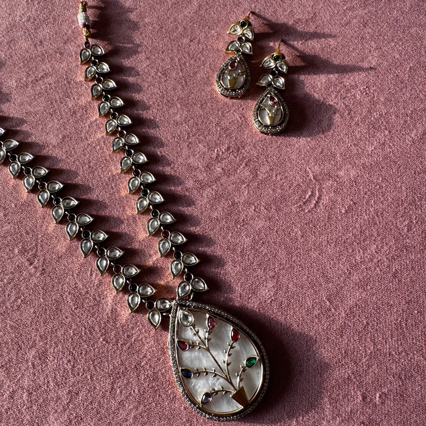 Rakhi Gift Edit for Sister - Mother of Pearl & Kundan Necklace Set