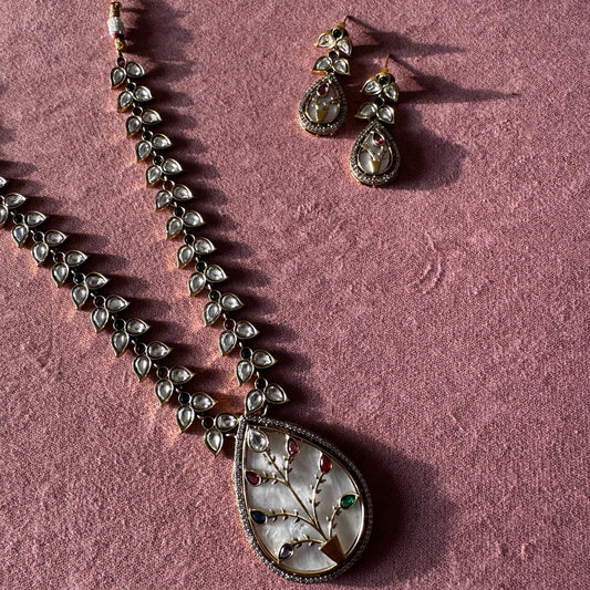 Rakhi Gift Edit for Sister - Mother of Pearl & Kundan Necklace Set
