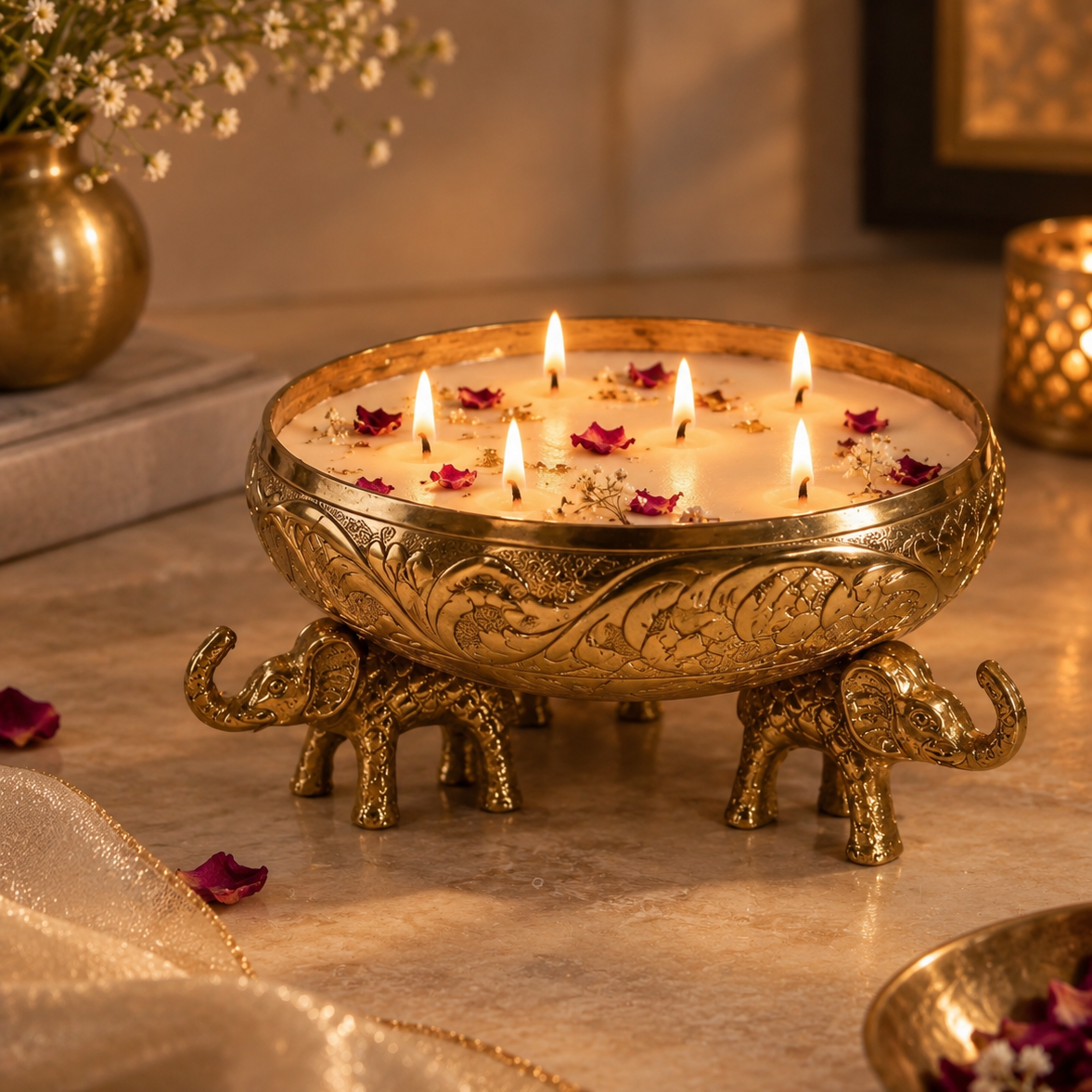 Elephant Urli Candle - Geranium, saffron & sea salt