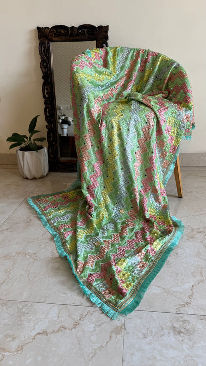 Mint Green Zigzag Pattern Phulkari Dupatta