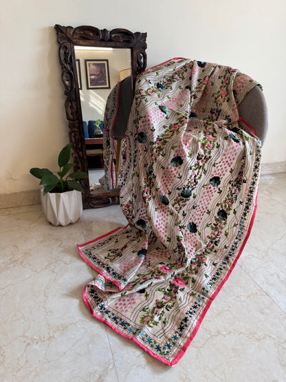 Off-White Chanderi Cotton Jaal Phulkari Dupatta