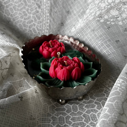 Silver Boat Urli Candle - Rose & Aqua