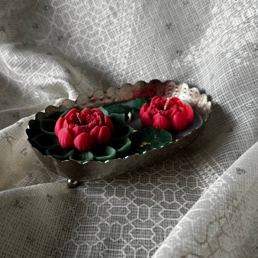 Silver Boat Urli Candle - Rose & Aqua